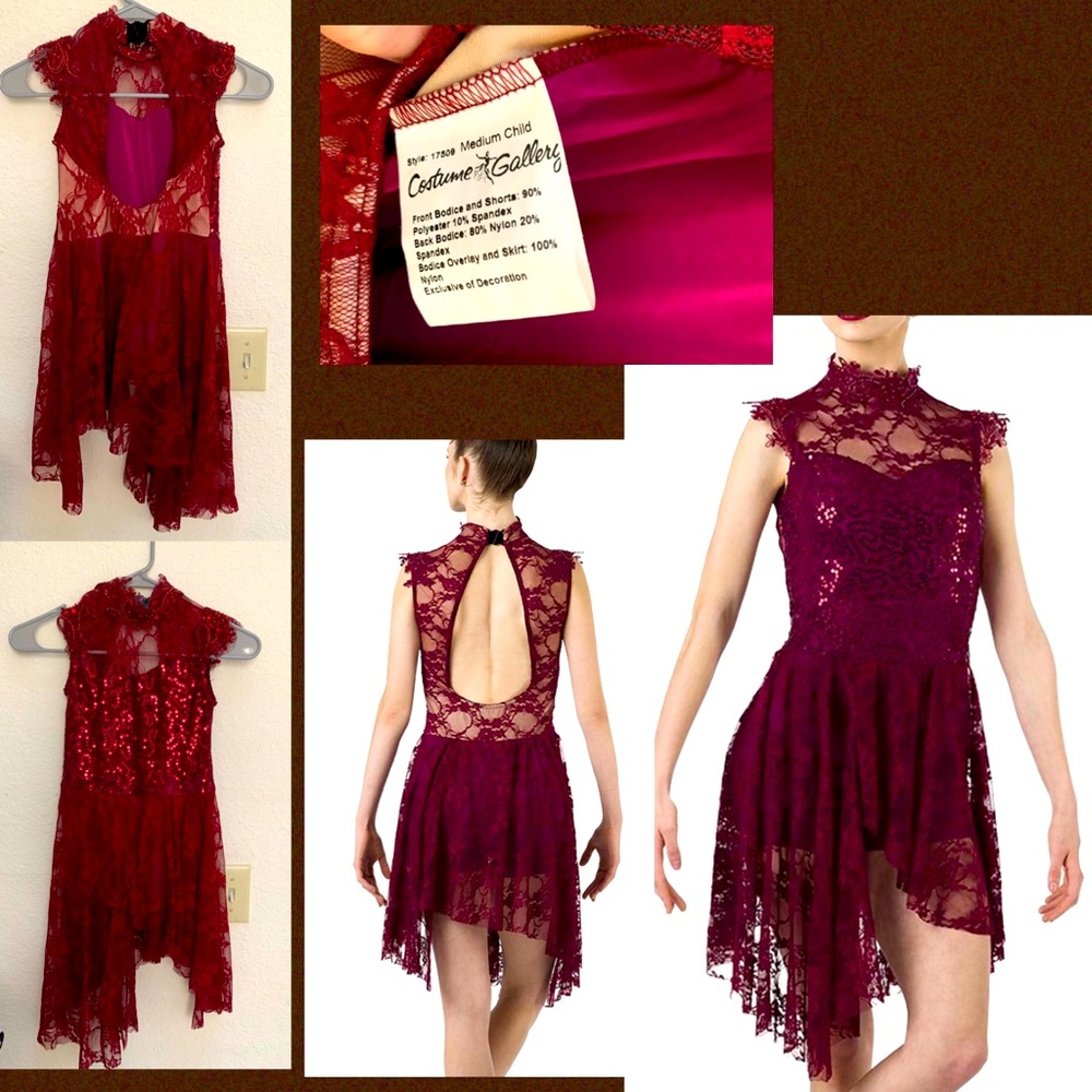 Beautiful Maroon Lyrical Dance Costume, Size Child Medium